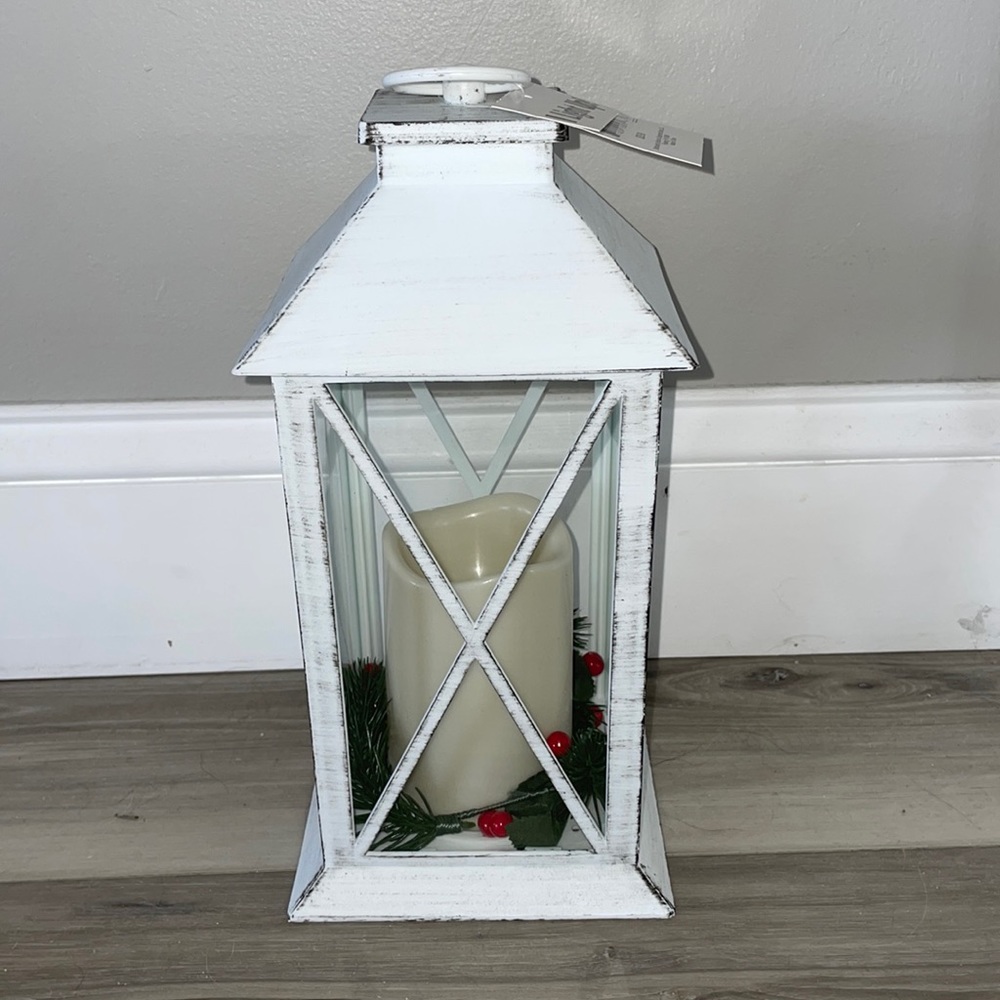 White washed distressed light up holiday lantern new